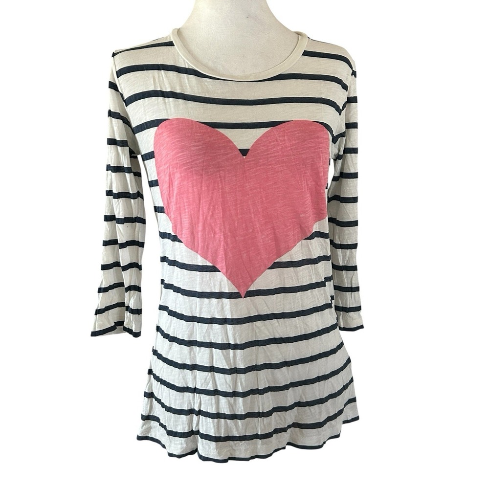 French Connection Striped Tee Shirt Heart Womans Sz M Soft Cotton, Cute